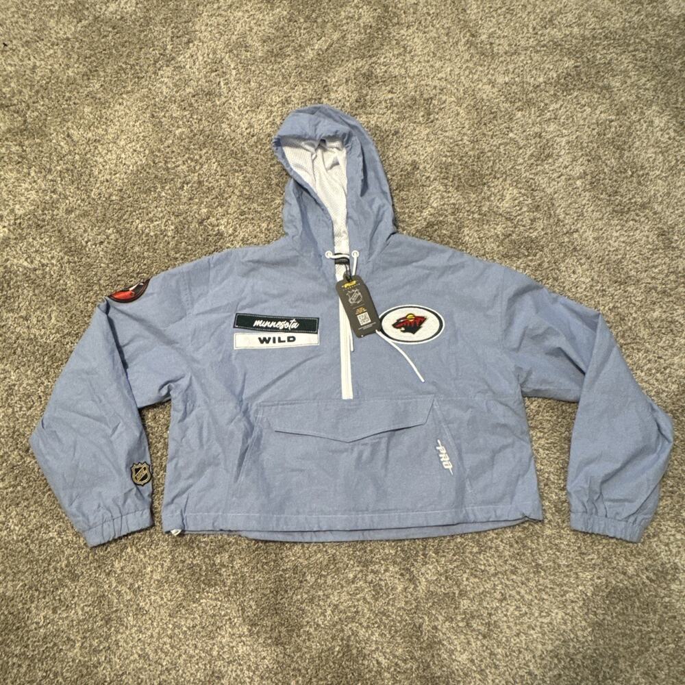 Pro Standard Anorak Womens M Blue Minnesota Wild Half Zip Chambray Hooded Jacket
